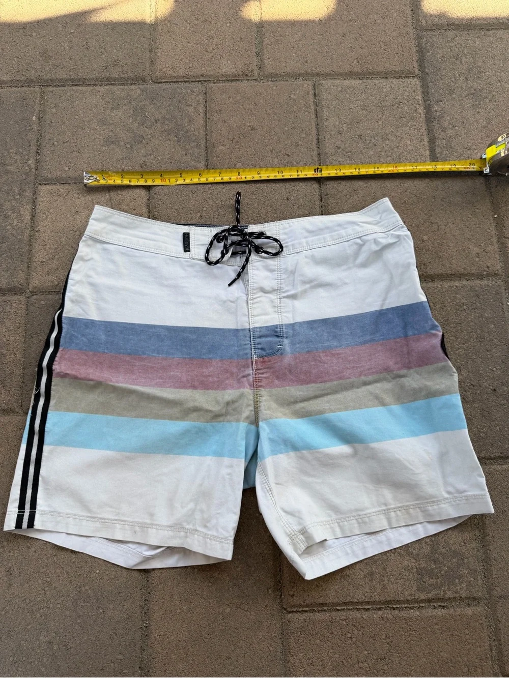 Hurley White Swim Board Shorts with Blue, Pink & Green Stripes